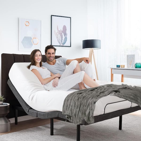 Queen Luxury Black Adjustable Bed Base with Wireless Remote, Head and Foot Massage, LED Lighting and Dual USB Ports