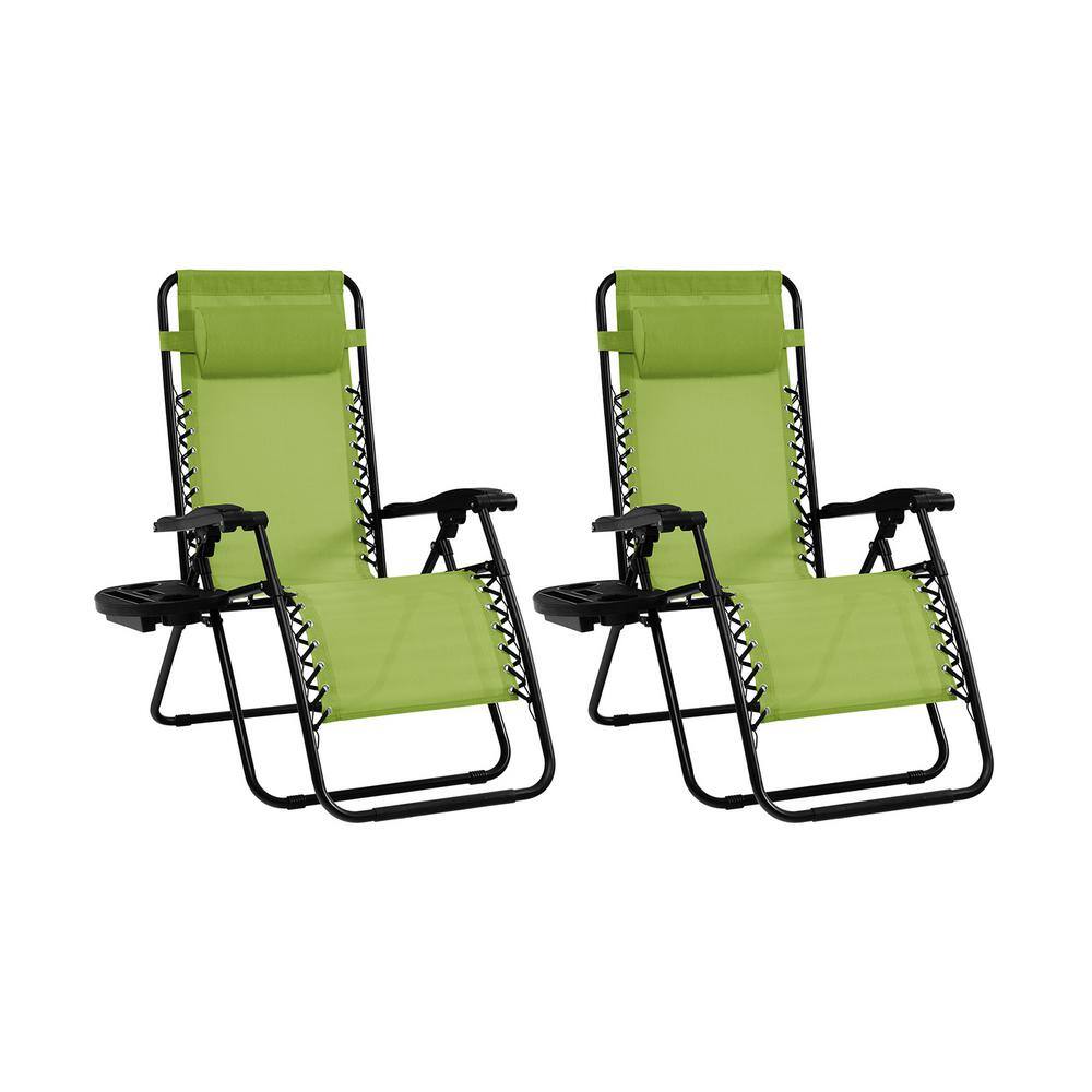 Outdoor 2 Pieces Zero Gravity Folding Lawn Lounge Chair, Green