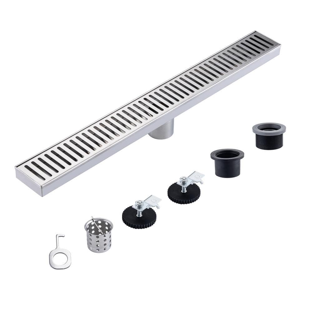 Tahanbath 2.75 in. W x 24 in. D Grid Shower Drain Stainless Steel ...