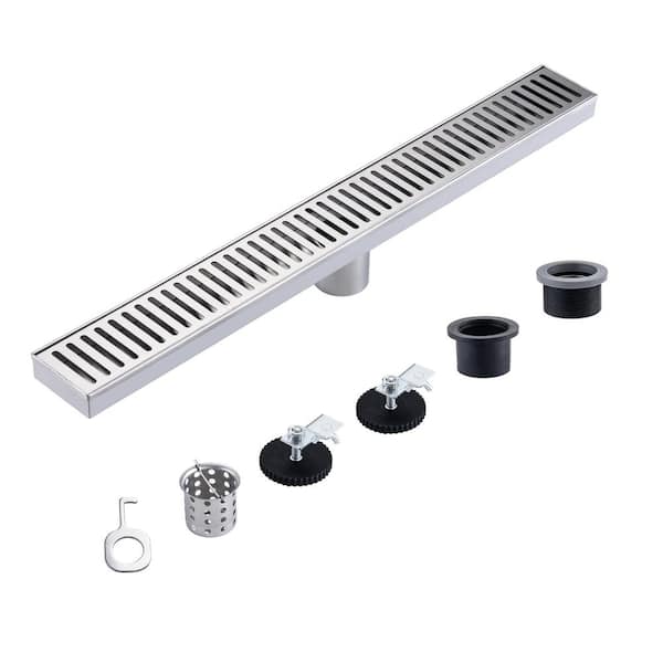 Tahanbath 2.75 in. W x 24 in. D Grid Shower Drain Stainless Steel Decorative Drain Cover with Brushed Nickel