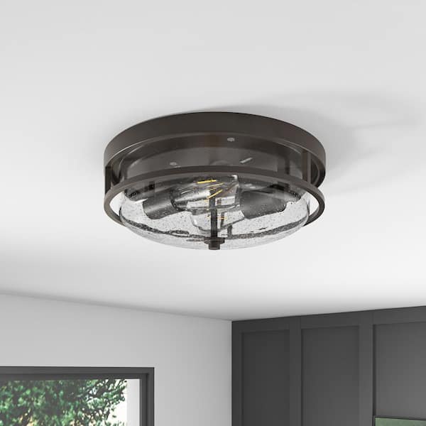 aiwen 13 in. 2-Light Farmhouse Oil-Rubbed Bronze Flush Mount Close