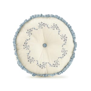 Charlotte Blue Embroidered Round 14 in. Decorative Pillow