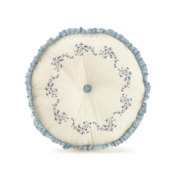 MODERN HEIRLOOM Charlotte Blue Embroidered Round 14 in. Decorative Pillow