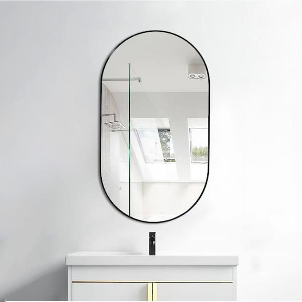 Unbranded 18 in. W x 36 in. H Oval Framed Wall Mount Bathroom Vanity Mirror Vertical and Horizontal Hang