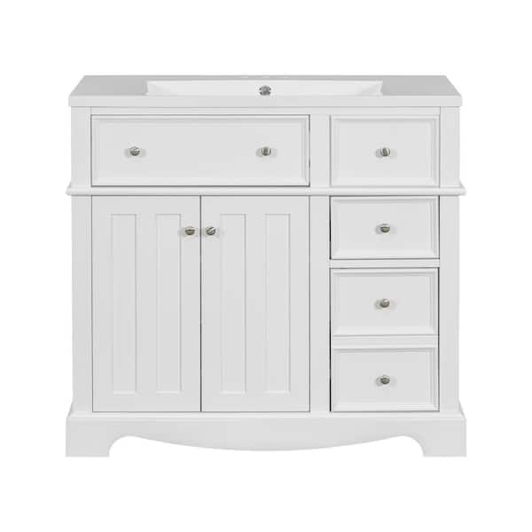 Boosicavelly 36 in. W x 18 in. D x 33 in. H Single Sink Freestanding Bath Vanity in White with White Resin Top