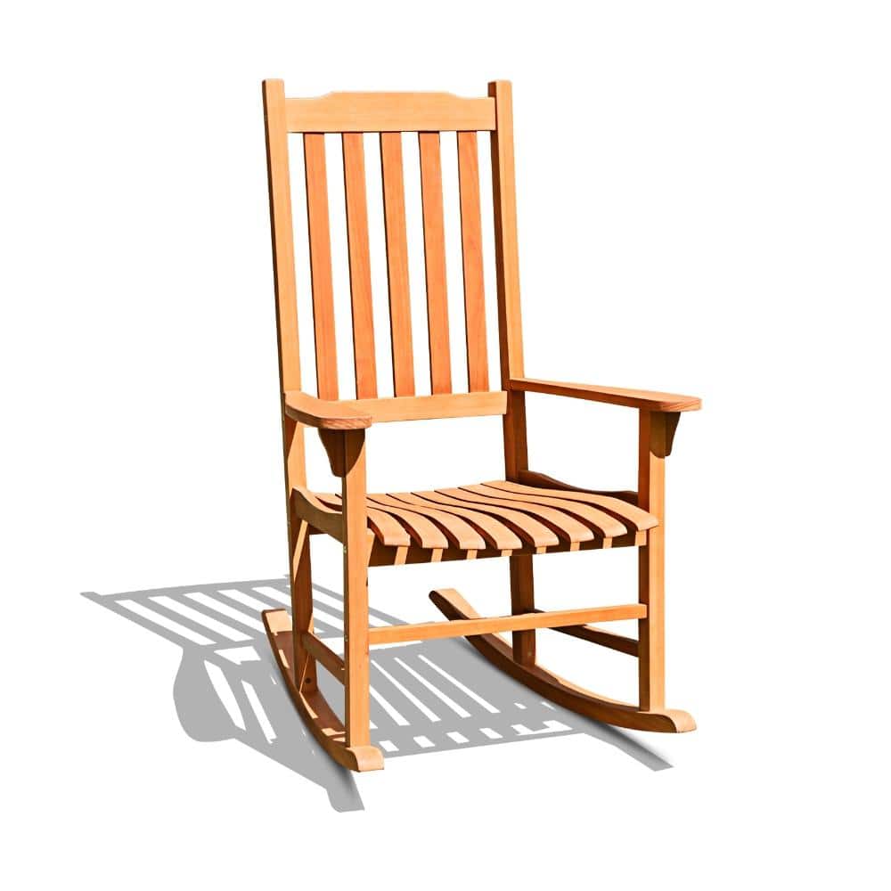 Eucalyptus Wood Outdoor Rocking Chair with High Back, Wide Armrests and 350 lb. Capacity, Natural