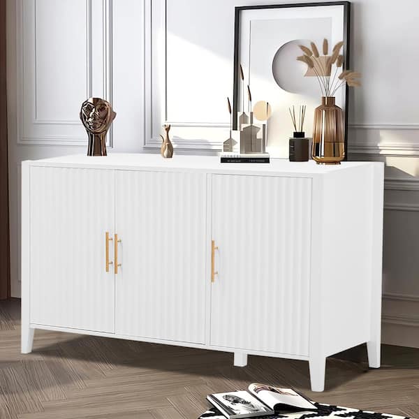 Unbranded 48 in. W x 17.1 in. D x 31.9 in. H White Linen Cabinet with Three Door Metal Handles Storage Cabinet