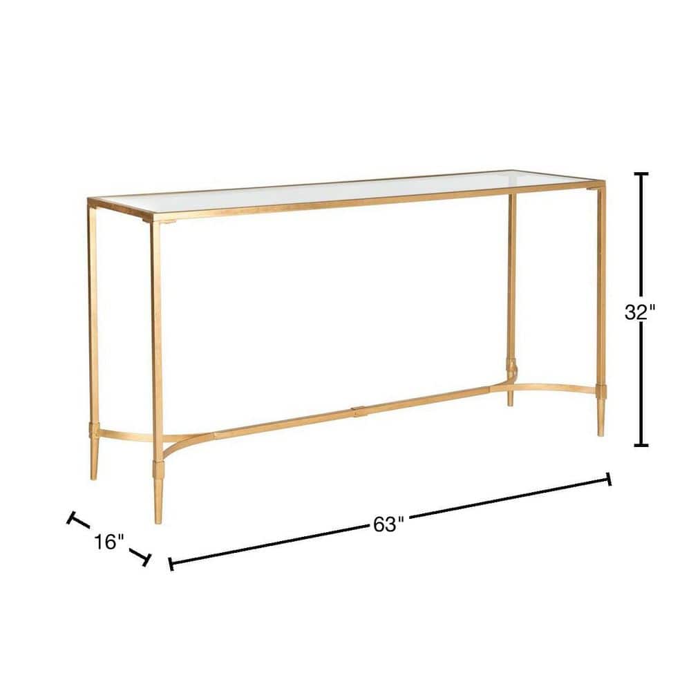 Elegant Transitional Gold Iron & Glass Rectangular Console Table with Storage