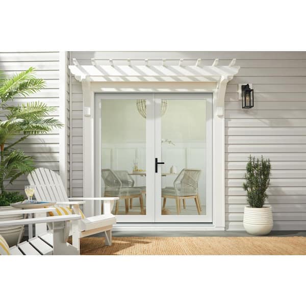 JELD-WEN 72-in x 80-in 4-9/16-in Low-e Blinds Between The Glass Primed Fiberglass French Right-Hand Inswing Double Patio Door