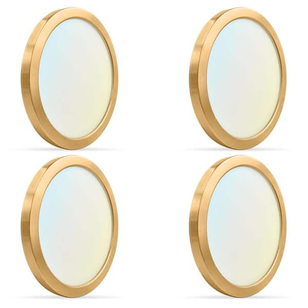 LUXRITE 9 in. Brass Modern Flush Mount Ceiling Light Fixture LED integrated 18-Watt 1250LM 5CCT 2700K-5000K Dimmable (4-Pack)