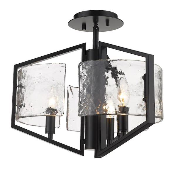 Varsha 16.75 in. 3-Light Matte Black Semi-Flush Mount