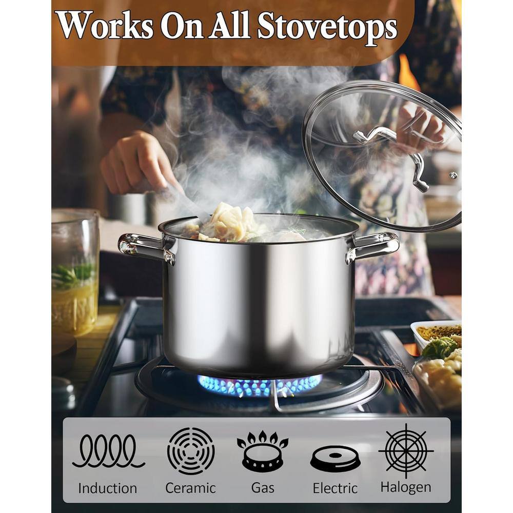 6 Quart Silver Stainless Steel Stockpot with Glass Lid