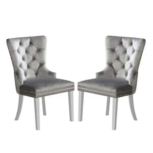 Kerrydale Gray Flannelette Tufted Dining Chair (Set of 2)