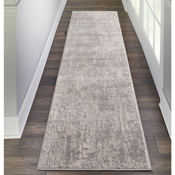 Rustic Textures Ivory/Silver 2 ft. x 8 ft. Abstract Contemporary Kitchen Runner Area Rug