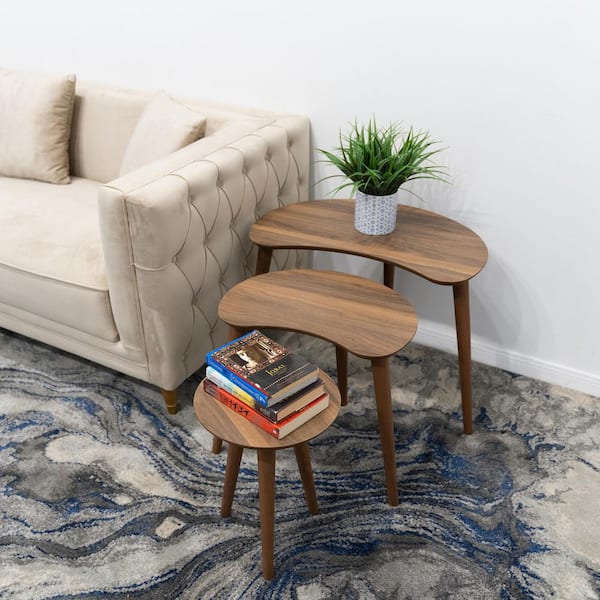 Ashcroft Furniture Co Hiedi Mid Century Modern Style MDF Nesting Accent Tables in Walnut (Set tof 3)