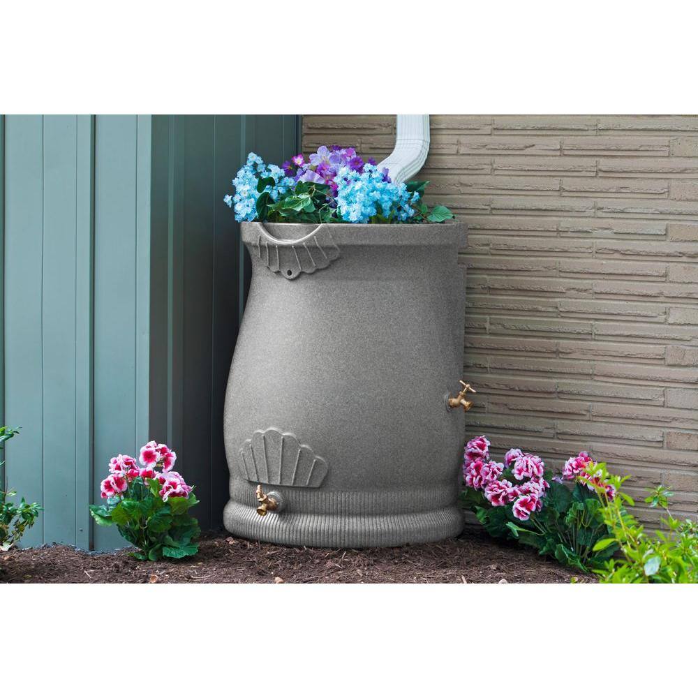 Light Granite 50 Gallon Plastic Rain Barrel with Planter