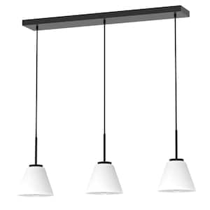 28 in. 3-Light Black Pendant Light with Glass Shade, Farmhouse Ceiling Lamp for Kitchen Island, Dining Room