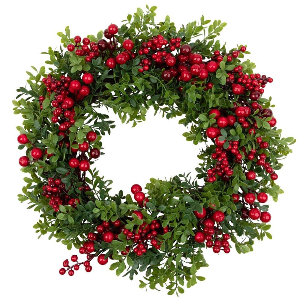 20 in. Unlit Red Berry and Boxwood Small Artificial Christmas Wreath price history on PriceWatchPro
