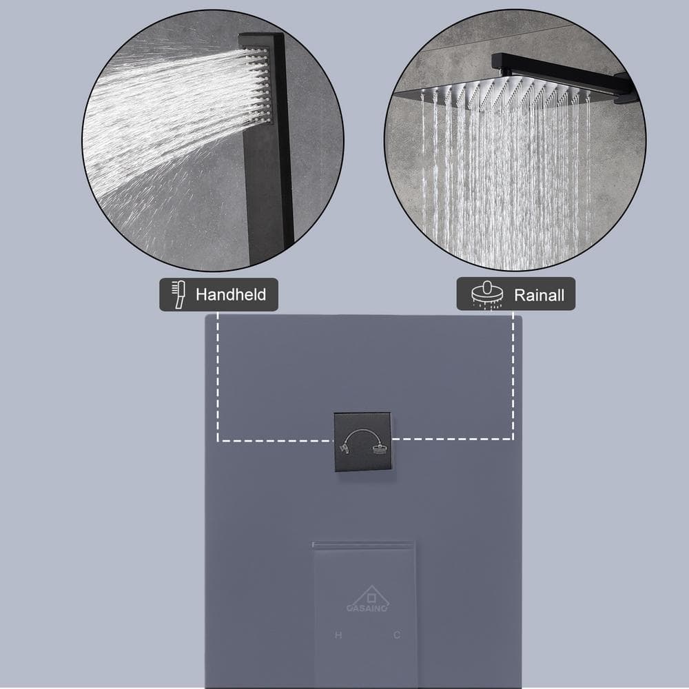 Matte Black Large Square Dual Rain Shower System