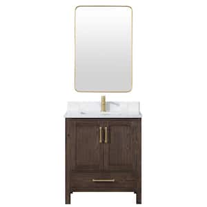 Shannon 30 in.W x 22 in.D x 33.9 in.H Single Bath Vanity in Spruce Aged Brown with White Composite Stone Top and Mirror