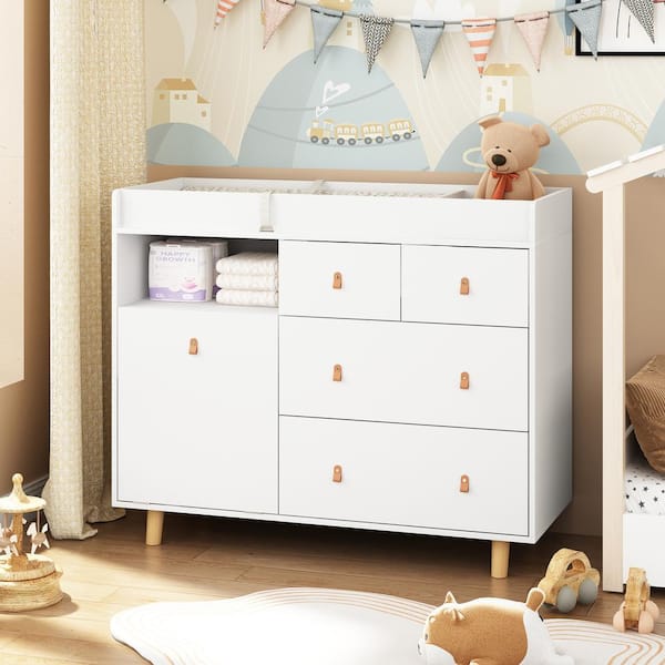 FUFU&GAGA White 4-Drawer Kid Dresser Baby Changing Table Nursery Dresser  With Hidden Trash, Storage bag 38 in. H x 45 in. W AMKF180081-01 - The Home  Depot