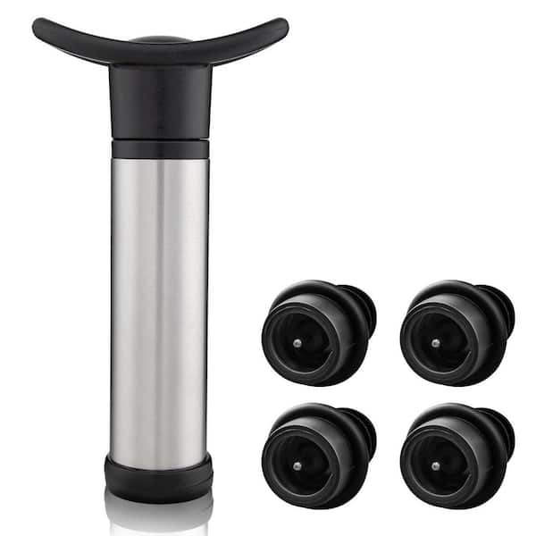 ABS Plastic Wine Saver Vacuum Pump with 4 Stoppers, Leak-proof Silicone Seal for All Standard Wine Bottles (Set of 4)