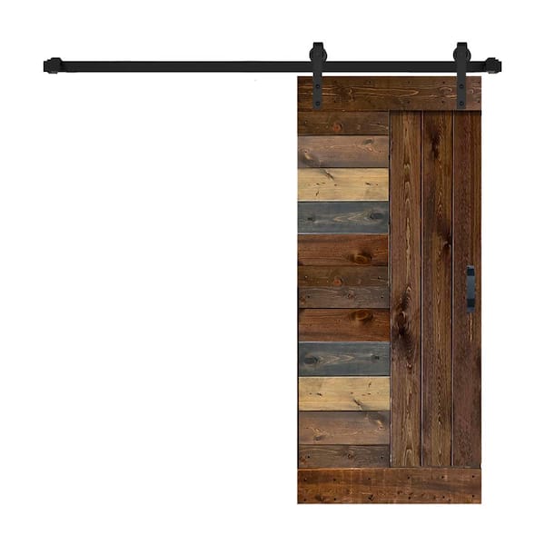 ISLIFE L Series 36 in. x 84 in. Multicolor Finished Solid Wood Sliding Barn Door with Hardware Kit - Assembly Needed