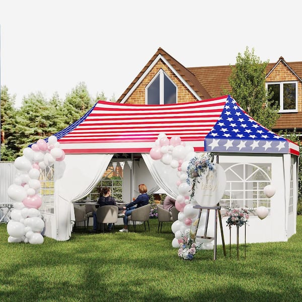 Outsunny 22.3 ft. x 16.4 ft. American Flag Party Tent, Wedding