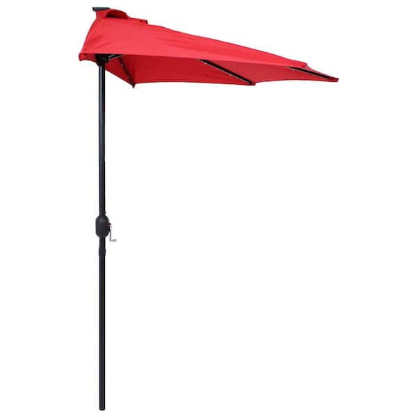 Sunnydaze Solar Wall Market Umbrella with LED Lights in Red