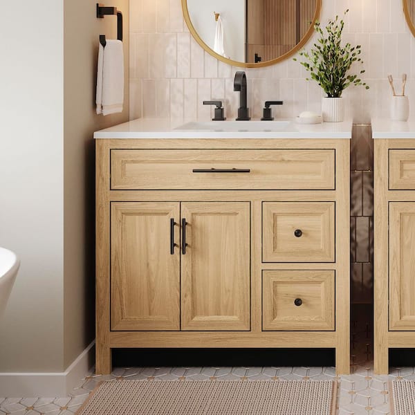 Haldone 37 in. Single Sink Sunlit Bath Vanity with White Cultured Marble Top (Assembled)