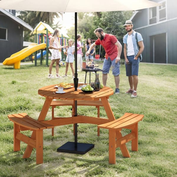 Umbrella Wooden Garden Picnic Table And Bench Outdoor Person