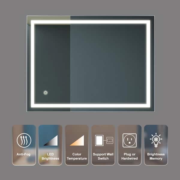 40 in. W x 32 in. H LED Rectangular Frameless Wall Bathroom Vanity Mirror with High Lumen in Silver