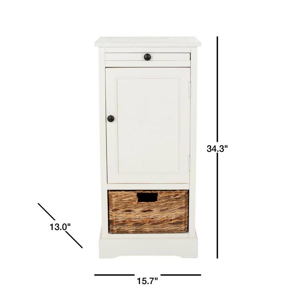 Distressed Cream Pine Wood Tall Accent Cabinet