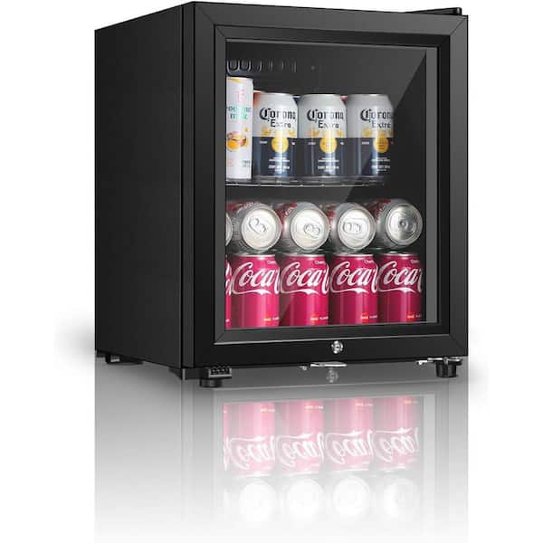HAILANG 17 in. Single Zone 49 12 oz. Cans Beverage Cooler in Black with Double Glazed Door, Door Locks, 32°F - 50°F