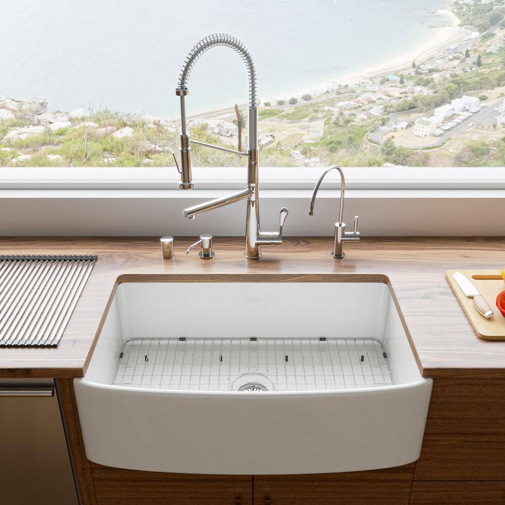33'' White Fireclay Single Bowl Farmhouse Kitchen Sink
