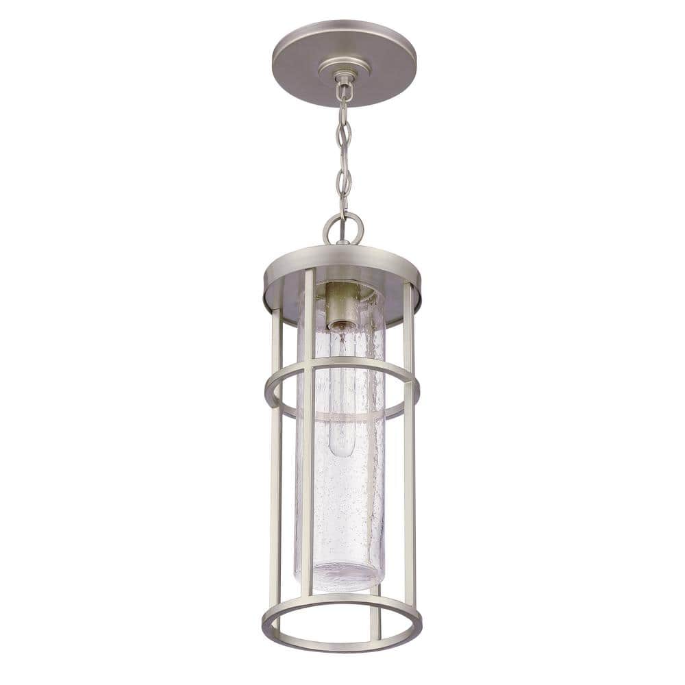 Satin Aluminum Outdoor Pendant Light with Clear Glass Shade