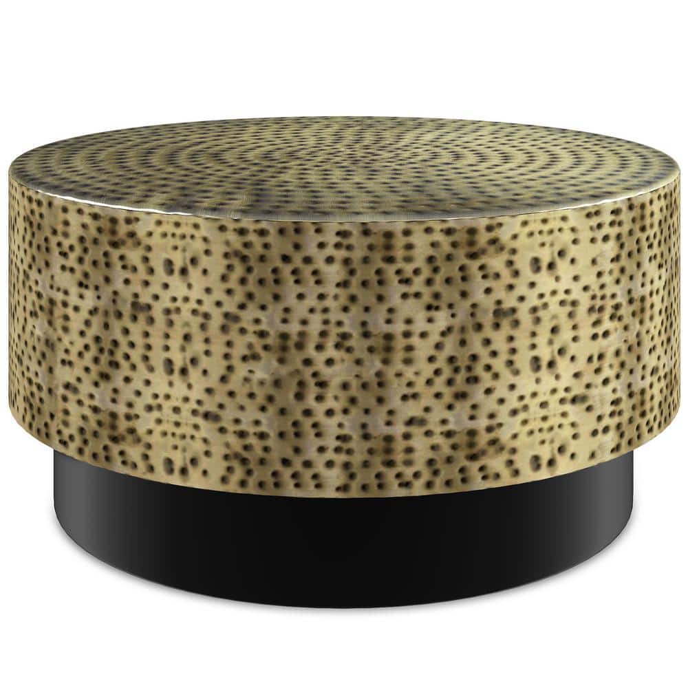 Montrose 30" Round Antique Gold and Black Metal Coffee Table