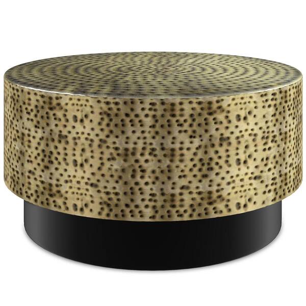 Simpli Home Montrose 30 in. W Antique Gold/Black round Metal Coffee Table