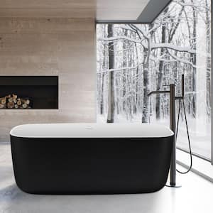59 in. Acrylic Flatbottom Freestanding Non-Whirlpool Center Drain Soaking Bathtub in Black