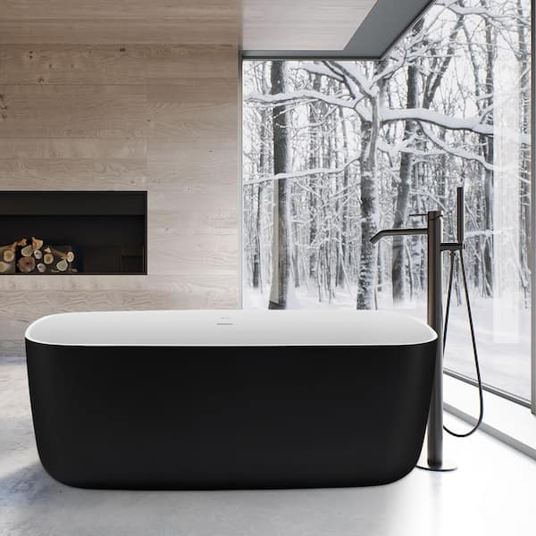 Mokleba 59 in. Acrylic Flatbottom Freestanding Non-Whirlpool Soaking Bathtub in Black Included Center Drain