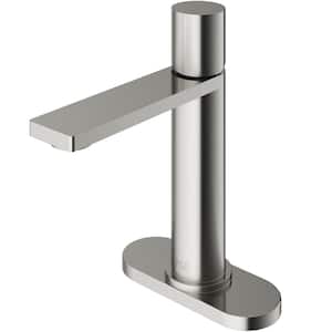 Halsey Single Handle Single-Hole Bathroom Faucet with Deck Plate in Brushed Nickel