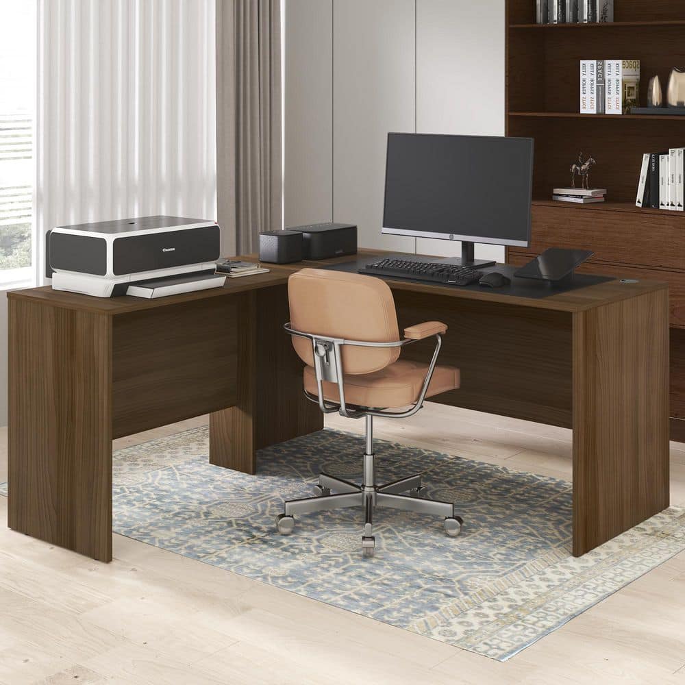 ROGER 60 in. L-Shaped Office Desk, Executive Desk with Reversible Desk Return, Modern Walnut price history on PriceWatchPro