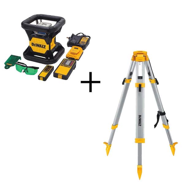 DEWALT 20V Lithium-Ion 250 ft. Green Rotary Laser Level and Construction Tripod with 2Ah Battery, Charger and TSTAK Case