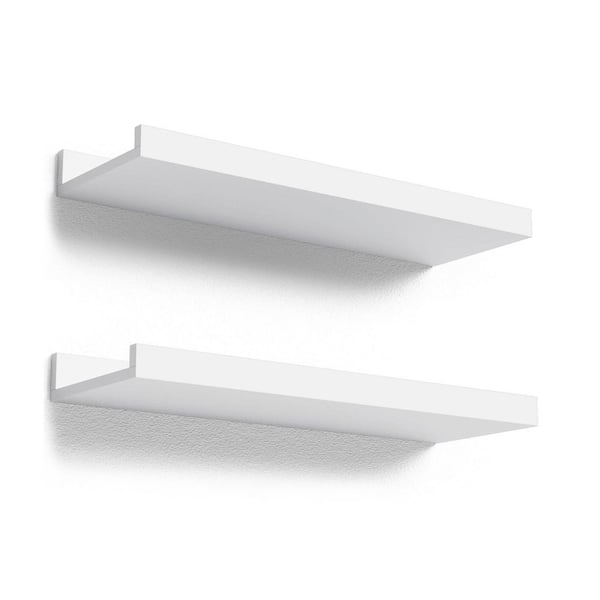 15.74 in. W x 5.1 in. D x 1.8 in. H White Floating Wall Shelves Set of 2 with Lip for Bedroom Living Room Bathroom Decor