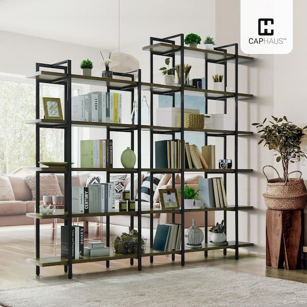 86 in. Tall Rustic Oak Engineered Wood 6-Shelf Bookcase with Open Display Shelves