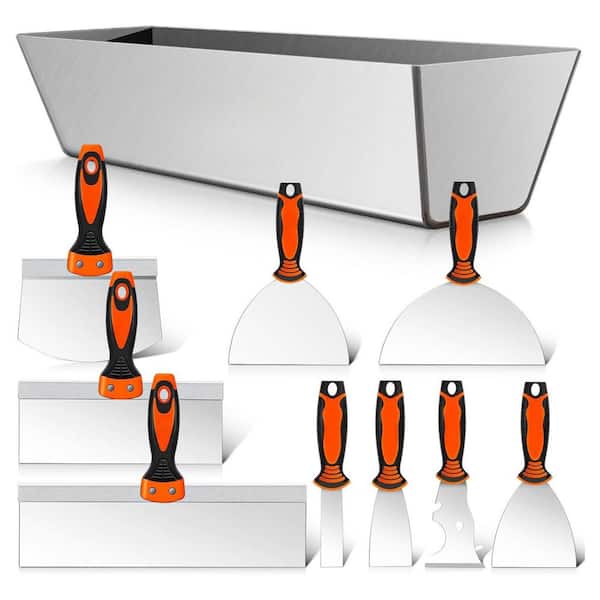 13.7 in. 10-Piece Drywall Knife Tool Set Stainless Steel Putty Knife Taping Joint Knife Mud Pan Scoop Spackle Kit