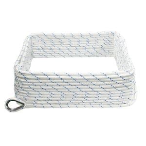 BoatTector 3/8 in. x 100 ft. Double Braid Nylon Anchor Line with Thimble in White with Blue Tracer