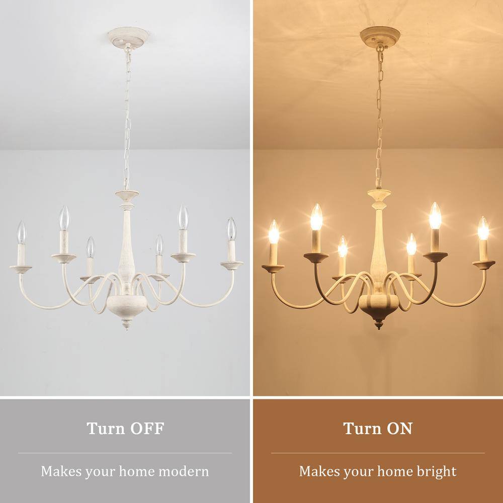 Distressed Cream 6-Light Candle Style Metal Chandelier