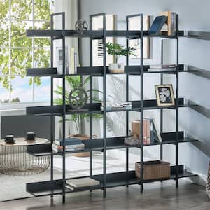 70.87 in. Black MDF Board Wooden 5-Shelf Accent Bookcase with Metal Frame Vintage Industrial Home Office Open Bookshelf