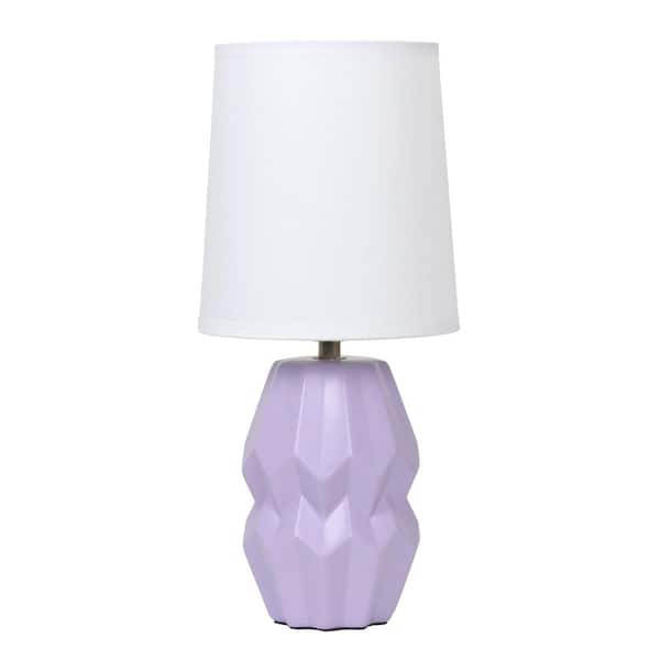 12.5 Geometric Ceramic Table Lamp, Lavender Base with White Shade for Office or Entryway
